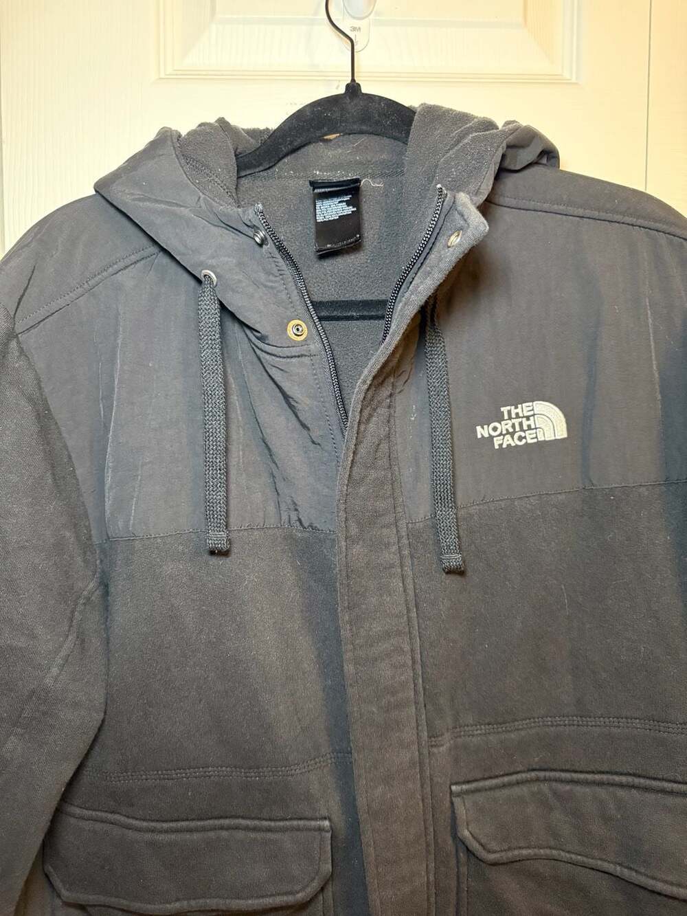 The North Face Black Full Zip Hooded Jacket with Nylon Overlay and Front Pockets